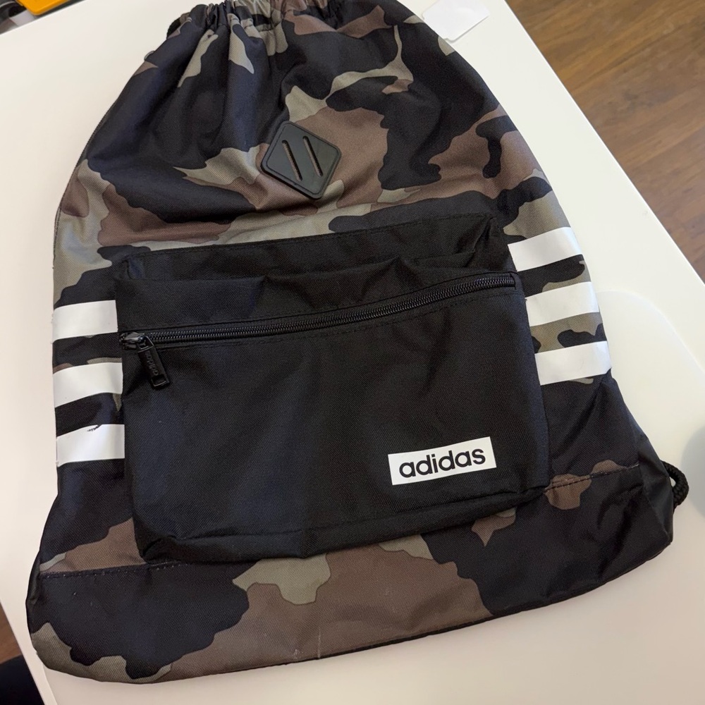 adidas Men’s Camo Drawstring Backpack in Black and Brown
